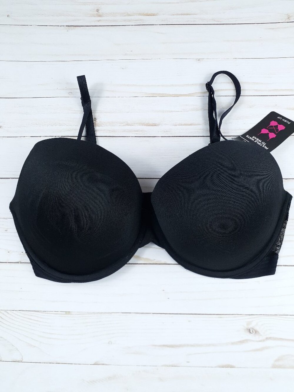 Maidenform Push Up Bra 40DD Lace Back Multiple Ways To Wear Black 910A
